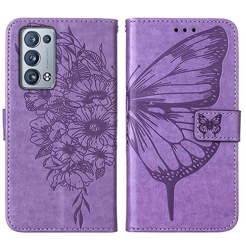 Coque Portefeuille Papillon Livre Cuir Etui Clapet Y01B pour Oppo Reno6 Pro 5G Violet Clair