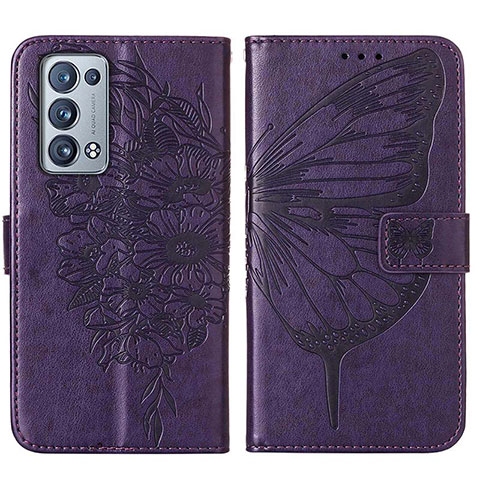 Coque Portefeuille Papillon Livre Cuir Etui Clapet Y01B pour Oppo Reno6 Pro+ Plus 5G Violet