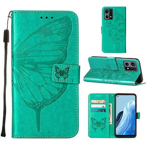 Coque Portefeuille Papillon Livre Cuir Etui Clapet Y01B pour Oppo Reno8 4G Vert