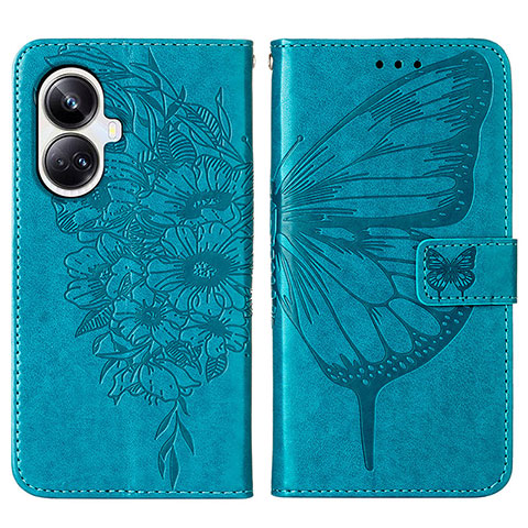 Coque Portefeuille Papillon Livre Cuir Etui Clapet Y01B pour Realme 10 Pro+ Plus 5G Bleu