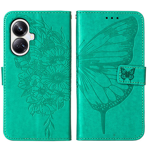 Coque Portefeuille Papillon Livre Cuir Etui Clapet Y01B pour Realme 10 Pro+ Plus 5G Vert