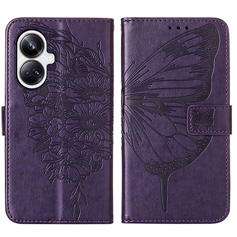 Coque Portefeuille Papillon Livre Cuir Etui Clapet Y01B pour Realme 10 Pro+ Plus 5G Violet