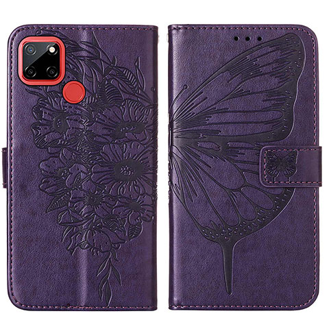 Coque Portefeuille Papillon Livre Cuir Etui Clapet Y01B pour Realme 7i RMX2193 Violet