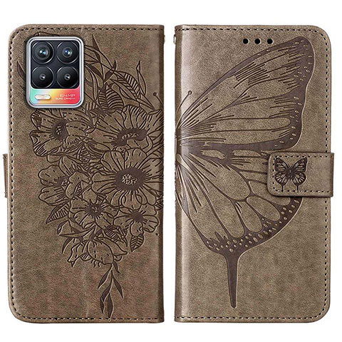 Coque Portefeuille Papillon Livre Cuir Etui Clapet Y01B pour Realme 8 4G Gris