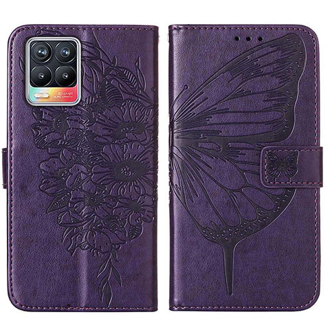 Coque Portefeuille Papillon Livre Cuir Etui Clapet Y01B pour Realme 8 4G Violet