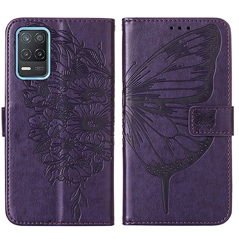 Coque Portefeuille Papillon Livre Cuir Etui Clapet Y01B pour Realme 8 5G Violet