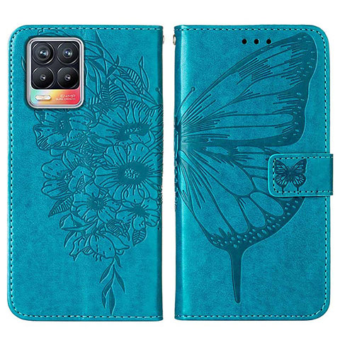 Coque Portefeuille Papillon Livre Cuir Etui Clapet Y01B pour Realme 8 Pro Bleu