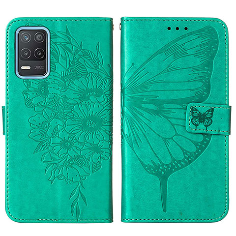 Coque Portefeuille Papillon Livre Cuir Etui Clapet Y01B pour Realme 9 5G India Vert