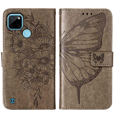 Coque Portefeuille Papillon Livre Cuir Etui Clapet Y01B pour Realme C21Y Gris