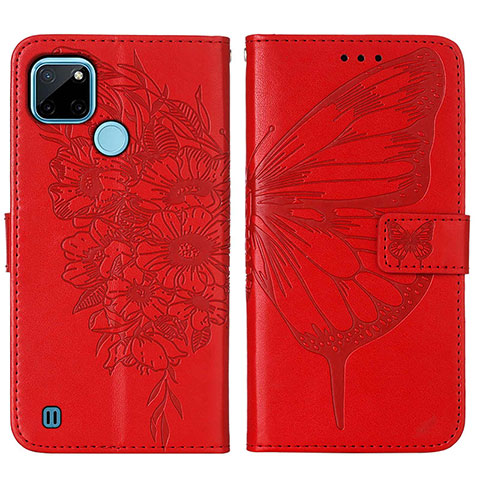 Coque Portefeuille Papillon Livre Cuir Etui Clapet Y01B pour Realme C21Y Rouge