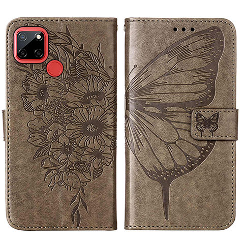 Coque Portefeuille Papillon Livre Cuir Etui Clapet Y01B pour Realme C25 Gris