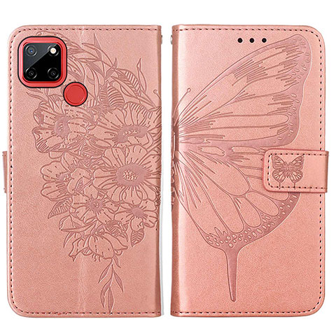 Coque Portefeuille Papillon Livre Cuir Etui Clapet Y01B pour Realme C25S Or Rose