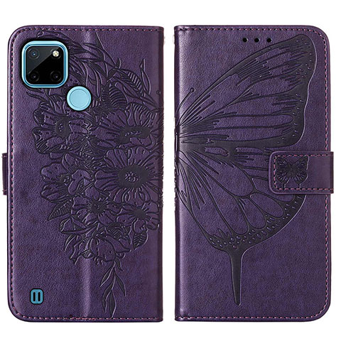 Coque Portefeuille Papillon Livre Cuir Etui Clapet Y01B pour Realme C25Y India Violet