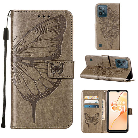 Coque Portefeuille Papillon Livre Cuir Etui Clapet Y01B pour Realme C31 Gris