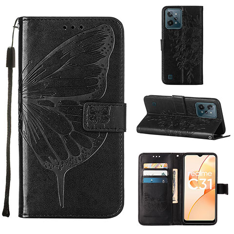 Coque Portefeuille Papillon Livre Cuir Etui Clapet Y01B pour Realme C31 Noir