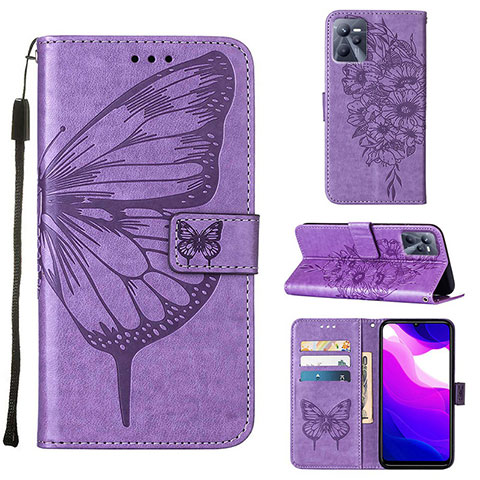 Coque Portefeuille Papillon Livre Cuir Etui Clapet Y01B pour Realme C35 Violet Clair