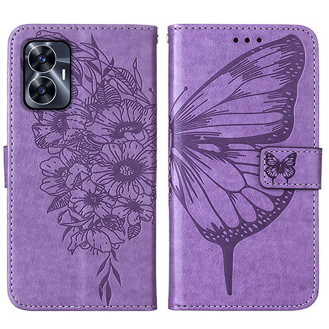 Coque Portefeuille Papillon Livre Cuir Etui Clapet Y01B pour Realme C55 Violet Clair