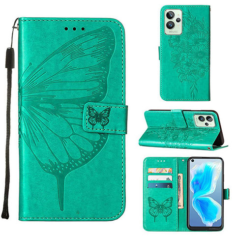 Coque Portefeuille Papillon Livre Cuir Etui Clapet Y01B pour Realme GT2 Pro 5G Vert