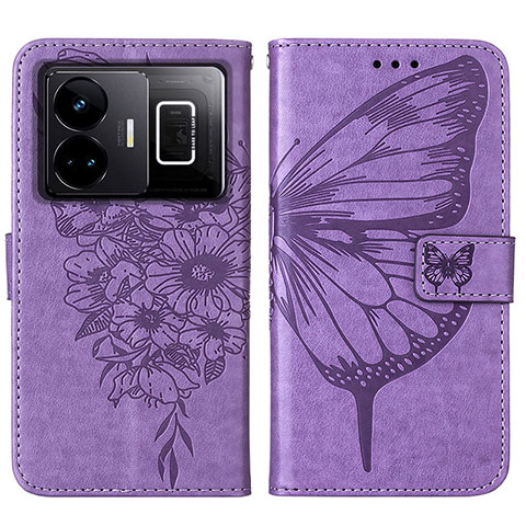 Coque Portefeuille Papillon Livre Cuir Etui Clapet Y01B pour Realme GT3 5G Violet Clair