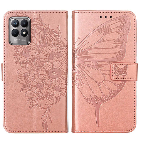 Coque Portefeuille Papillon Livre Cuir Etui Clapet Y01B pour Realme Narzo 50 4G Or Rose