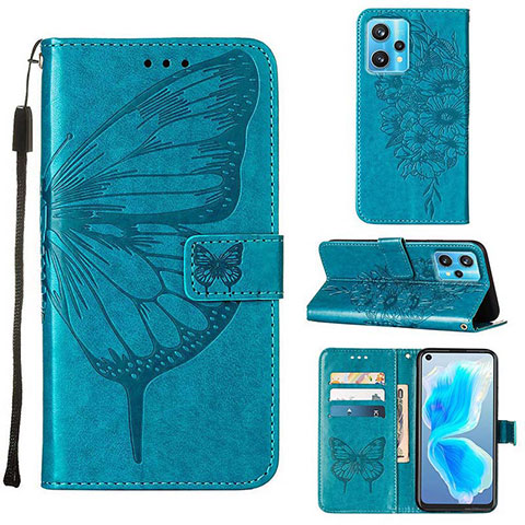 Coque Portefeuille Papillon Livre Cuir Etui Clapet Y01B pour Realme Narzo 50 Pro 5G Bleu