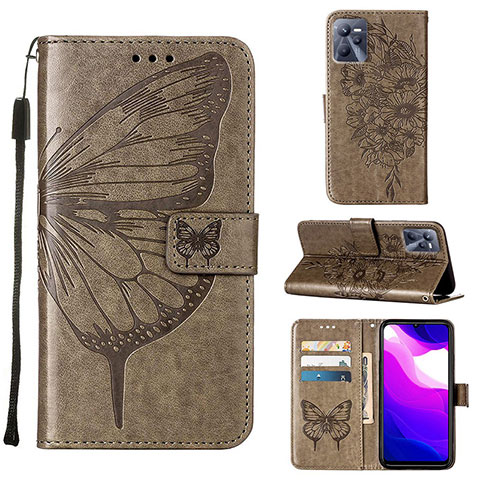 Coque Portefeuille Papillon Livre Cuir Etui Clapet Y01B pour Realme Narzo 50A Prime Gris