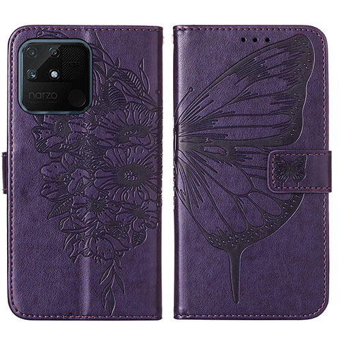 Coque Portefeuille Papillon Livre Cuir Etui Clapet Y01B pour Realme Narzo 50A Violet