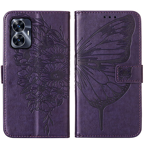 Coque Portefeuille Papillon Livre Cuir Etui Clapet Y01B pour Realme Narzo N55 Violet