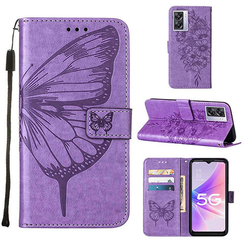 Coque Portefeuille Papillon Livre Cuir Etui Clapet Y01B pour Realme Q5i 5G Violet Clair