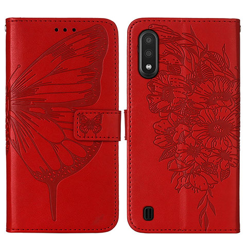 Coque Portefeuille Papillon Livre Cuir Etui Clapet Y01B pour Samsung Galaxy A01 SM-A015 Rouge