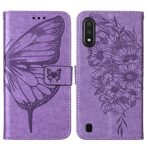 Coque Portefeuille Papillon Livre Cuir Etui Clapet Y01B pour Samsung Galaxy A01 SM-A015 Violet Clair