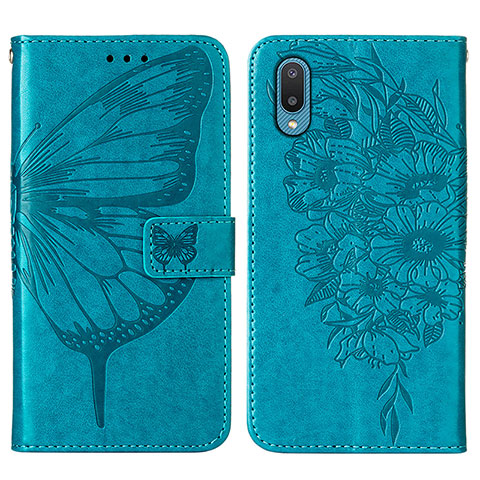 Coque Portefeuille Papillon Livre Cuir Etui Clapet Y01B pour Samsung Galaxy A02 Bleu