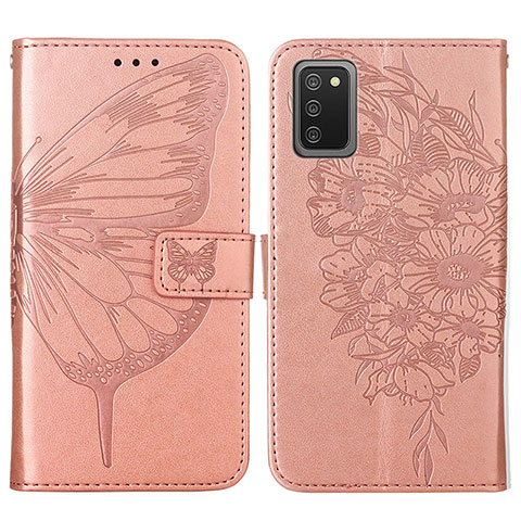 Coque Portefeuille Papillon Livre Cuir Etui Clapet Y01B pour Samsung Galaxy A02s Or Rose