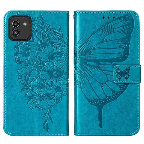 Coque Portefeuille Papillon Livre Cuir Etui Clapet Y01B pour Samsung Galaxy A03 Bleu