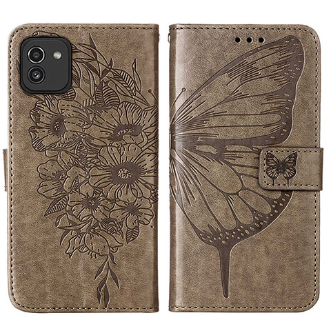 Coque Portefeuille Papillon Livre Cuir Etui Clapet Y01B pour Samsung Galaxy A03 Gris