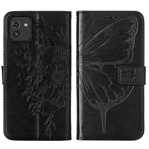 Coque Portefeuille Papillon Livre Cuir Etui Clapet Y01B pour Samsung Galaxy A03 Noir