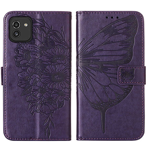 Coque Portefeuille Papillon Livre Cuir Etui Clapet Y01B pour Samsung Galaxy A03 Violet