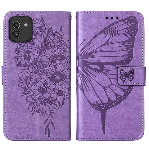 Coque Portefeuille Papillon Livre Cuir Etui Clapet Y01B pour Samsung Galaxy A03 Violet Clair