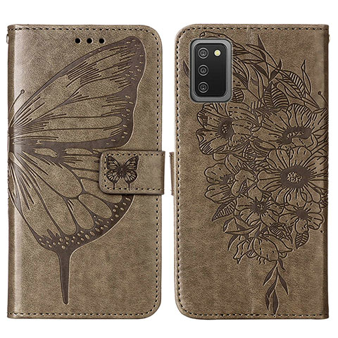 Coque Portefeuille Papillon Livre Cuir Etui Clapet Y01B pour Samsung Galaxy A03s Gris