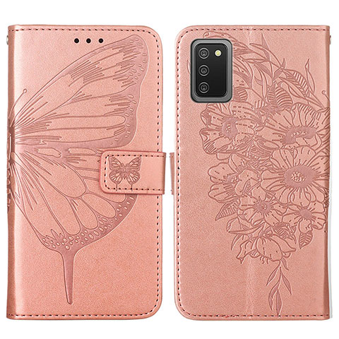 Coque Portefeuille Papillon Livre Cuir Etui Clapet Y01B pour Samsung Galaxy A03s Or Rose