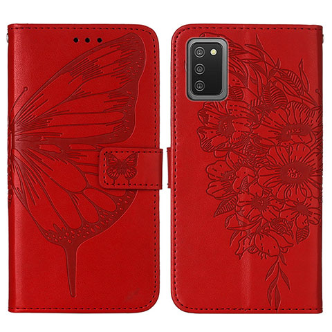 Coque Portefeuille Papillon Livre Cuir Etui Clapet Y01B pour Samsung Galaxy A03s Rouge