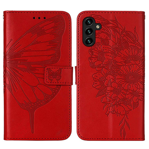 Coque Portefeuille Papillon Livre Cuir Etui Clapet Y01B pour Samsung Galaxy A04s Rouge