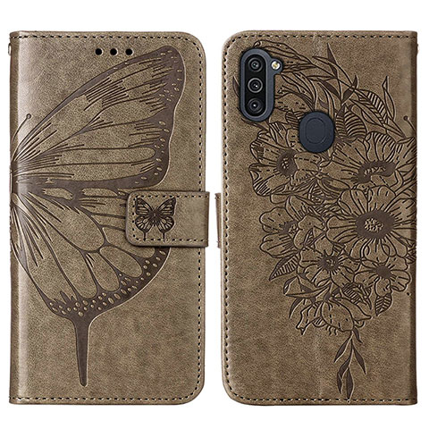 Coque Portefeuille Papillon Livre Cuir Etui Clapet Y01B pour Samsung Galaxy A11 Gris