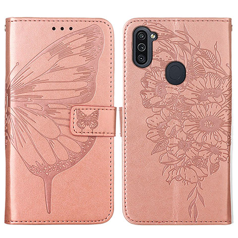 Coque Portefeuille Papillon Livre Cuir Etui Clapet Y01B pour Samsung Galaxy A11 Or Rose