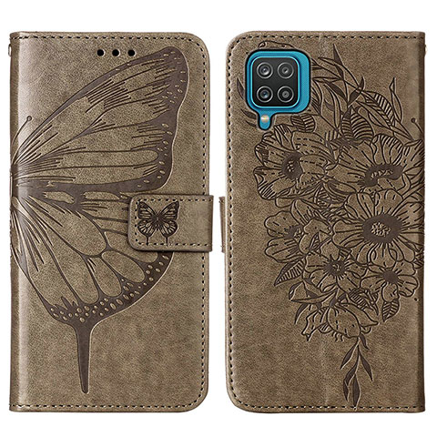 Coque Portefeuille Papillon Livre Cuir Etui Clapet Y01B pour Samsung Galaxy A12 5G Gris