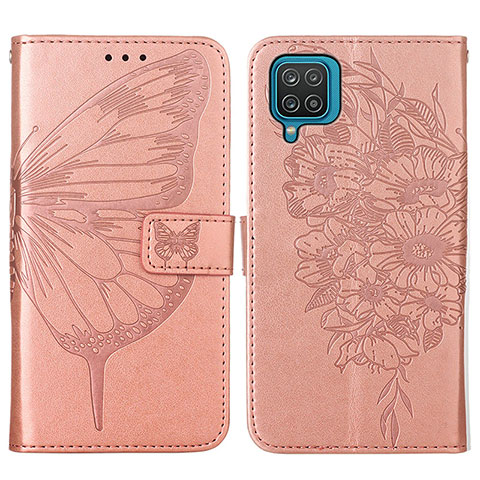 Coque Portefeuille Papillon Livre Cuir Etui Clapet Y01B pour Samsung Galaxy A12 5G Or Rose