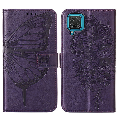 Coque Portefeuille Papillon Livre Cuir Etui Clapet Y01B pour Samsung Galaxy A12 5G Violet