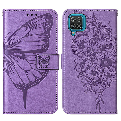 Coque Portefeuille Papillon Livre Cuir Etui Clapet Y01B pour Samsung Galaxy A12 Nacho Violet Clair