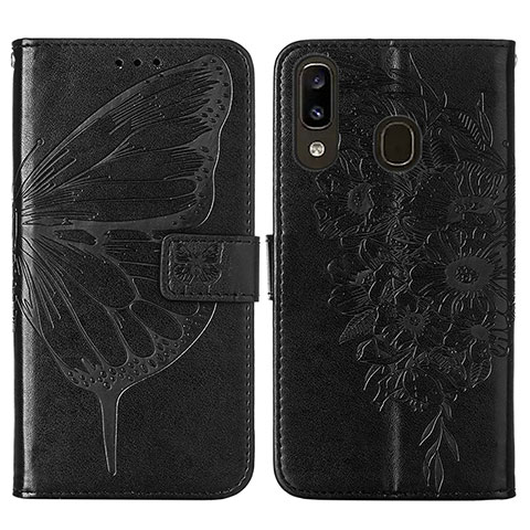 Coque Portefeuille Papillon Livre Cuir Etui Clapet Y01B pour Samsung Galaxy A20 Noir