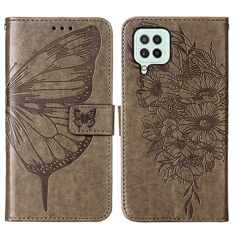 Coque Portefeuille Papillon Livre Cuir Etui Clapet Y01B pour Samsung Galaxy A22 4G Gris